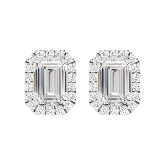 Houston Diamond District 1 to 6 Carat IGI CERTIFIED LAB GROWN Round Halo Diamond Earrings for Women Push Back IDEAL CUT (D-E Color VS1-VS2 Clarity) 14K Rose Gold 1 Carat Emerald Shape