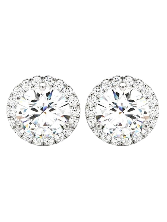 1 to 6 Carat IGI CERTIFIED LAB GROWN Round Halo Diamond Earrings for Women Push Back IDEAL CUT (D-E Color VS1-VS2 Clarity) 14K White Gold 1 Carat Round Shape