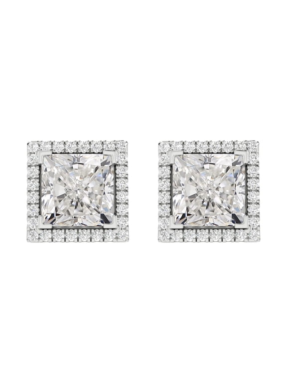 1 to 6 Carat IGI CERTIFIED LAB GROWN Round Halo Diamond Earrings for Women Push Back IDEAL CUT (D-E Color VS1-VS2 Clarity) 14K White Gold 5 Carat Princess Shape