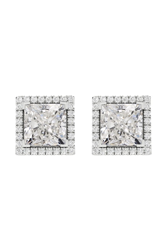 1 to 6 Carat IGI CERTIFIED LAB GROWN Round Halo Diamond Earrings for Women Push Back IDEAL CUT (D-E Color VS1-VS2 Clarity) Platinum 1 Carat Princess Shape
