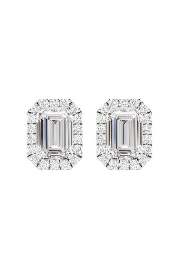 1 to 6 Carat IGI CERTIFIED LAB GROWN Round Halo Diamond Earrings for Women Push Back IDEAL CUT (D-E Color VS1-VS2 Clarity) Platinum 3 Carat Emerald Shape