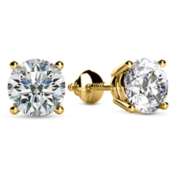Houston Diamond District 1 to 6 Carat IGI Certified LAB GROWN Round Diamond Stud Earrings for Women 4 Prong Screw Back (D-E Color, VS1-VS2 Clarity) 14K Yellow Gold Round Shape 1 Carat