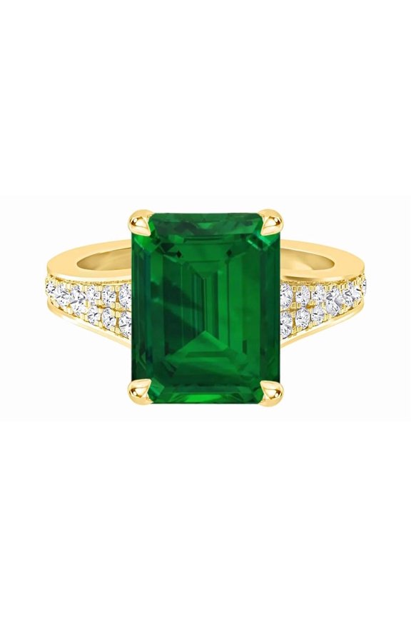 1-6 Carat LAB GROWN Emerald and LAB GROWN Diamond Engagement Ring (AAAA Heirloom Quality) 14K Yellow Gold 4 Carat Size-4.0