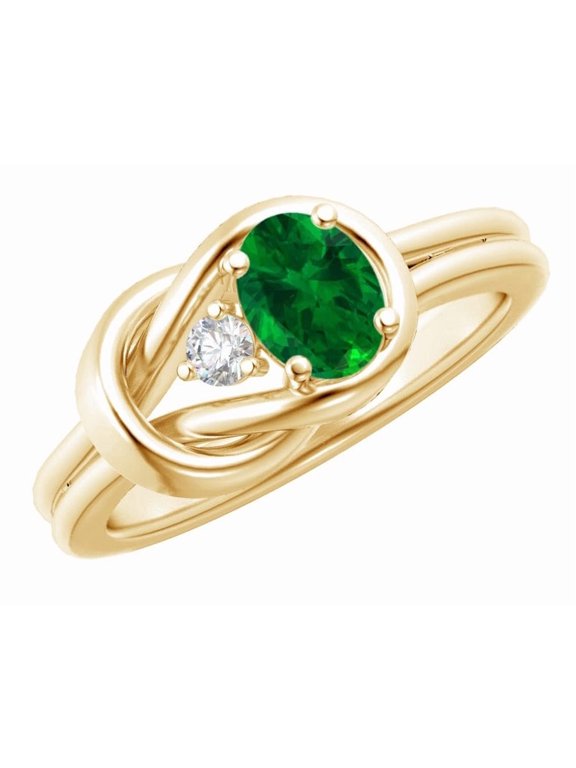 1 to 6 Carat Oval 14K Yellow Gold LAB GROWN Gemstone and LAB GROWN Diamond Engagement Ring (1ct Center, AAAA Heirloom Quality) Emerald 1 Carat Size: 8