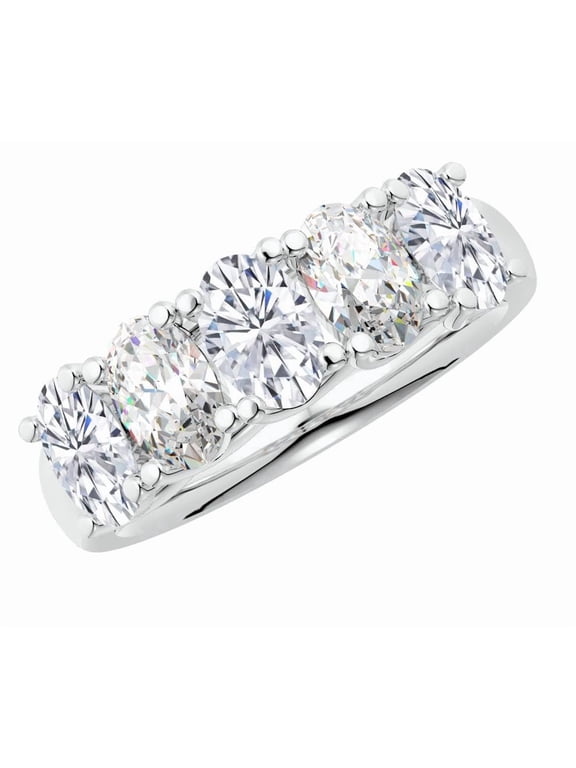 1 to 6 Carat Oval Cut 5 Five Stone LAB GROWN Diamond Wedding Anniversary Stackable Ring Wedding Band (E/F Color, VS Quality) Platinum 1 Carat Size-5