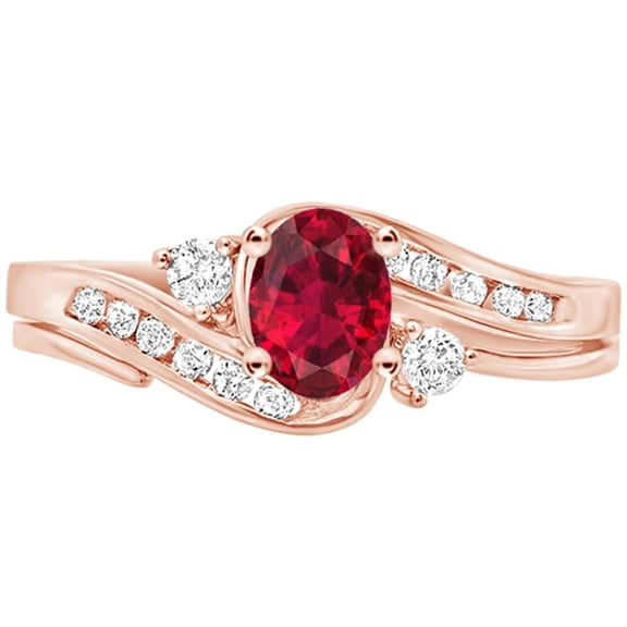 Houston Diamond District 1 to 6 Carat Oval LAB GROWN Ruby and LAB GROWN Diamond Engagement Ring (AAAA Heirloom Quality) 14K Rose Gold 1 Carat Size-4.0