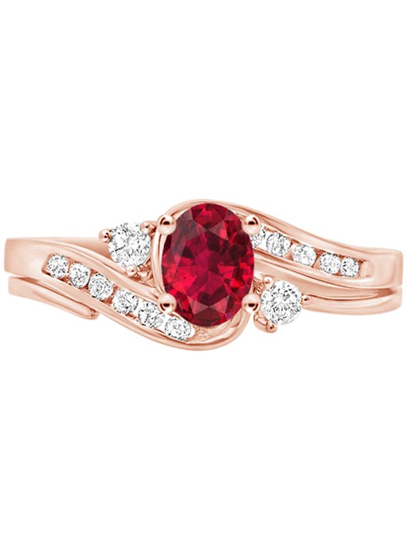 1 to 6 Carat Oval LAB GROWN Ruby and LAB GROWN Diamond Engagement Ring (AAAA Heirloom Quality) 14K Rose Gold 1 Carat Size-4.0