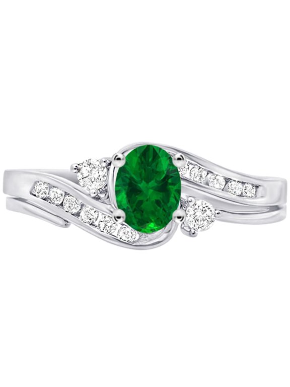 1 to 6 Carat Oval Platinum LAB GROWN Gemstone and LAB GROWN Diamond Engagement Ring (1ct Center, AAAA Heirloom Quality) Emerald 1 Carat Size: 6.5