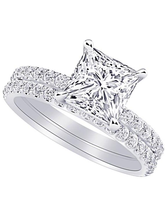 1 to 6 Carat Princess LAB GROWN Diamond and LAB GROWN Diamond Wedding Bridal Set (AAAA Heirloom Quality) 14K Rose Gold 1 Carat Size-4