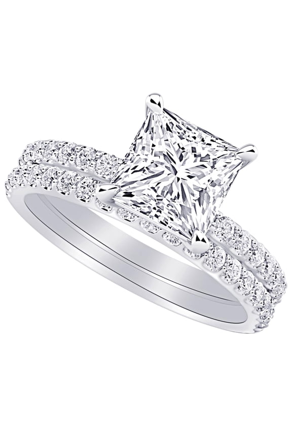 1 to 6 Carat Princess LAB GROWN Diamond and LAB GROWN Diamond Wedding Bridal Set (AAAA Heirloom Quality) 14K Rose Gold 1 Carat Size-4