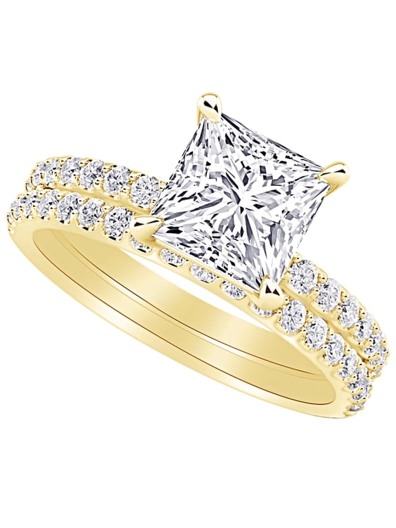 1 to 6 Carat Princess LAB GROWN Diamond and LAB GROWN Diamond Wedding Bridal Set (AAAA Heirloom Quality) 14K Yellow Gold 1 Carat Size-9