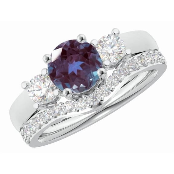 Houston Diamond District 1 to 6 Carat Round 14K White Gold LAB GROWN Gemstone and LAB GROWN Diamond Wedding Bridal Set (1ct Center, AAAA Heirloom Quality) Alexandrite 1 Carat Size: 4