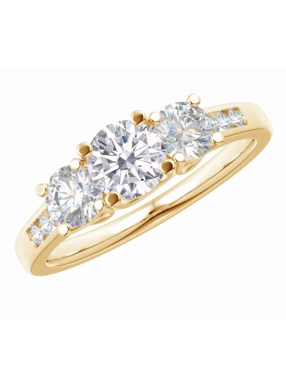 1-6 Carat Round 14K Yellow Gold LAB GROWN Gemstone 3 Stone and Channel Set LAB GROWN Diamond Engagement Ring (AAAA Heirloom Quality) Diamond 1 Carat Size: 9