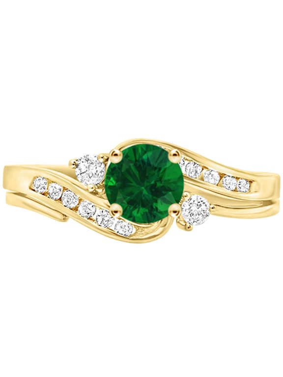 1 to 6 Carat Round 14K Yellow Gold LAB GROWN Gemstone and LAB GROWN Diamond Engagement Ring (1ct Center, AAAA Heirloom Quality) Emerald 1 Carat Size: 9.5