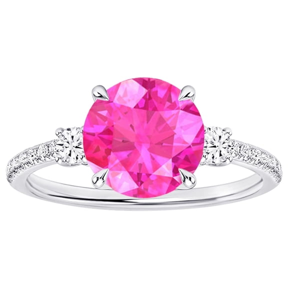 Houston Diamond District 1-6 Carat Round LAB GROWN Gemstone and LAB GROWN Diamond Engagement Ring (AAAA Heirloom Quality) Pink Sapphire 1 Carat Size-4.0