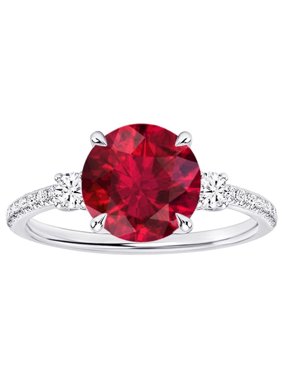 1-6 Carat Round LAB GROWN Gemstone and LAB GROWN Diamond Engagement Ring (AAAA Heirloom Quality) Ruby 1 Carat Size-9.0