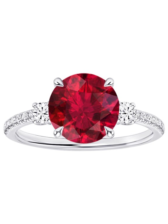1-6 Carat Round LAB GROWN Gemstone and LAB GROWN Diamond Engagement Ring (AAAA Heirloom Quality) Ruby 5 Carat Size-4.0