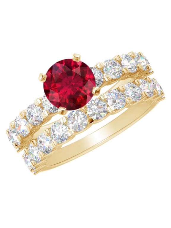 1-6 Carat Round LAB GROWN Gemstone and LAB GROWN Diamond Wedding Bridal Set (AAAA Heirloom Quality) Ruby 5 Carat Size-9.0