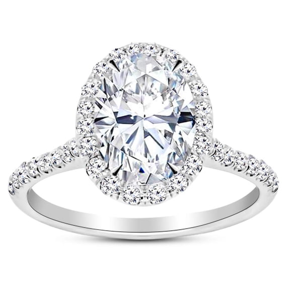 Houston Diamond District 1.75 to 5.75 Carat LAB GROWN Halo Oval Cut Diamond Engagement Ring (D-E Color VS1-VS2 Clarity) Platinum 1.75 Carat Size-8