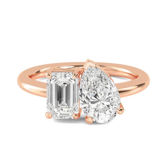 Houston Diamond District 1 to 8 Carat Emerald,Pear Cut LAB GROWN Diamond Stackable Ring toi et moi Ring For Women (Color E-F Clarity VS1-VS2) 14K Rose Gold 7 Carat Size-5