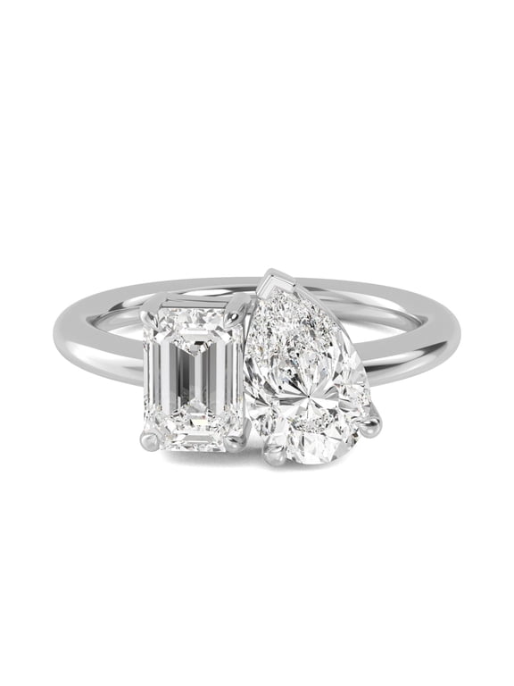 1 to 8 Carat Emerald,Pear Cut LAB GROWN Diamond Stackable Ring toi et moi Ring For Women (Color E-F Clarity VS1-VS2) 14K White Gold 1 Carat Size-5