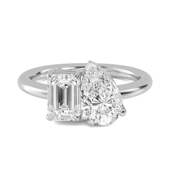 Houston Diamond District 1 to 8 Carat Emerald,Pear Cut LAB GROWN Diamond Stackable Ring toi et moi Ring For Women (Color E-F Clarity VS1-VS2) Platinum 1 Carat Size-4