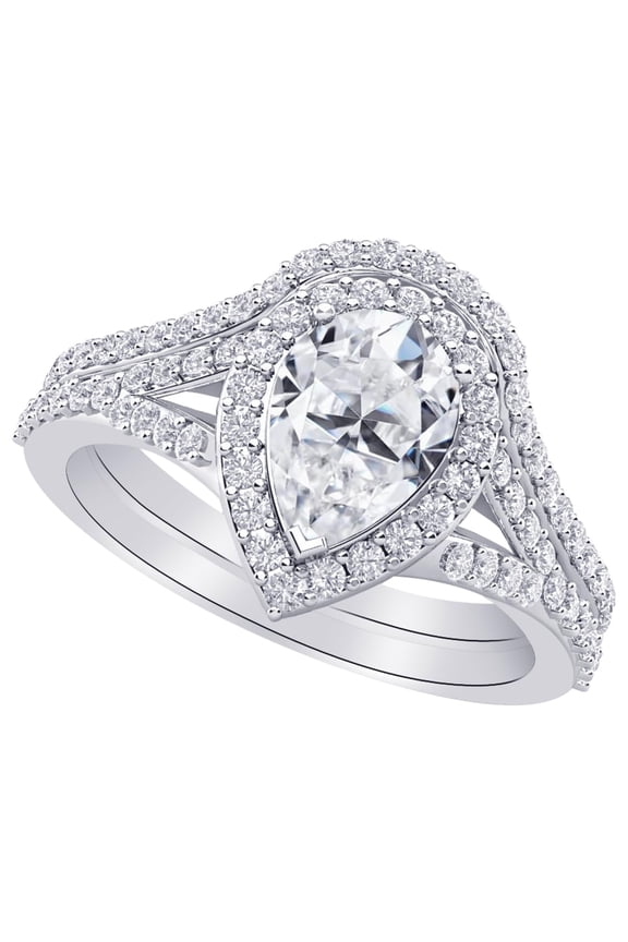 1 to 8 Carat Pear Cut LAB GROWN Diamond Pear Shape Halo Diamond Wedding Bridal Set (Color H-I Clarity VS1-VS2) Platinum 1 Carat Size-5.0
