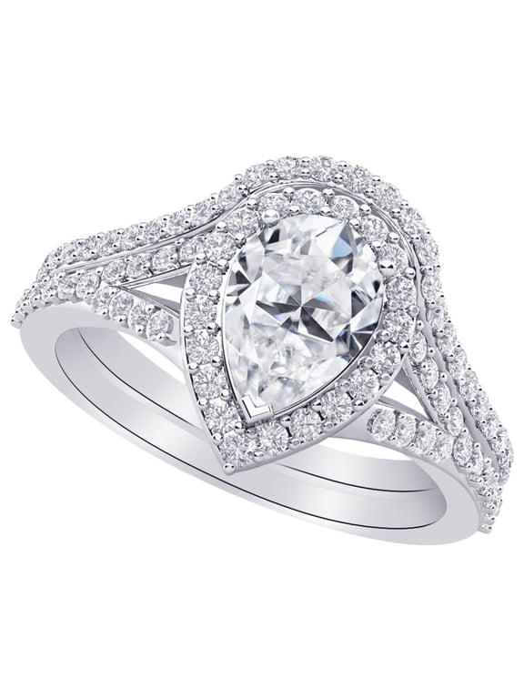 1 to 8 Carat Pear Cut LAB GROWN Diamond Pear Shape Halo Diamond Wedding Bridal Set (Color H-I Clarity VS1-VS2) Platinum 1 Carat Size-4.0