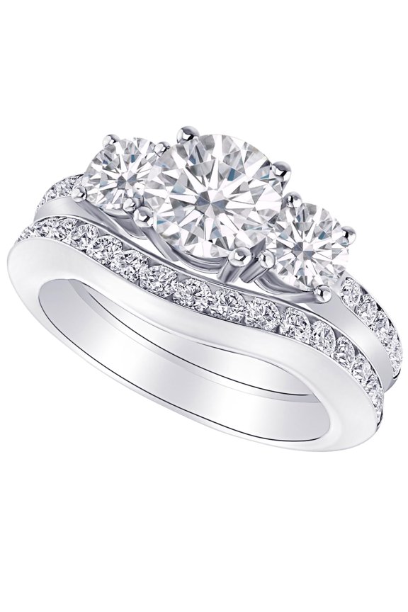 1 to 8 Carat Round Cut LAB GROWN Diamond Three Stone Wedding Bridal Set (Color H-I Clarity VS1-VS2) Platinum 1 Carat Size-9.0