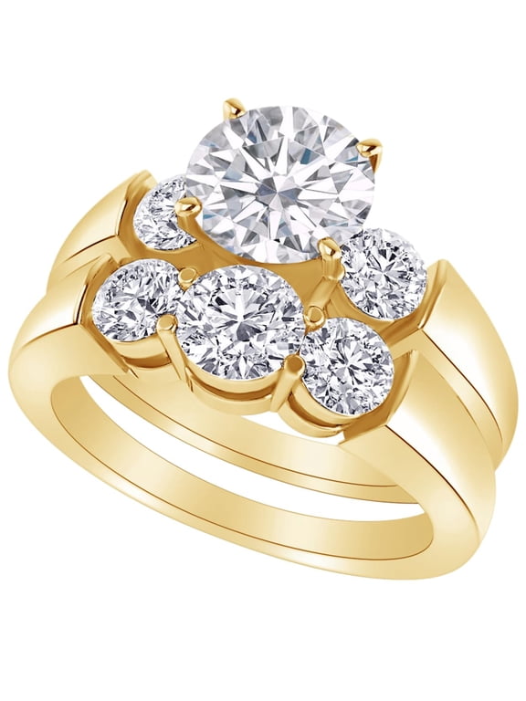 1 to 8 Carat (ctw) Round Cut LAB GROWN Diamond Triple Diamond Wedding Bridal Set (Color H-I Clarity VS1-VS2) Yellow Gold 1 Carat Size: 7