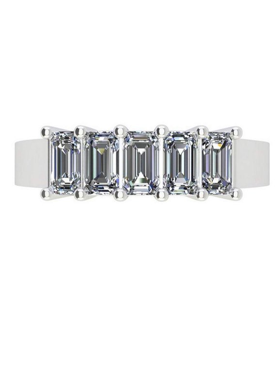 1 Carat (ctw) Emerald Cut Diamond Five 5 Stone Wedding Anniversary Stackable Ring Band Luxury Collection (H-I Color VS1-VS2 Clarity) Platinum Size-7