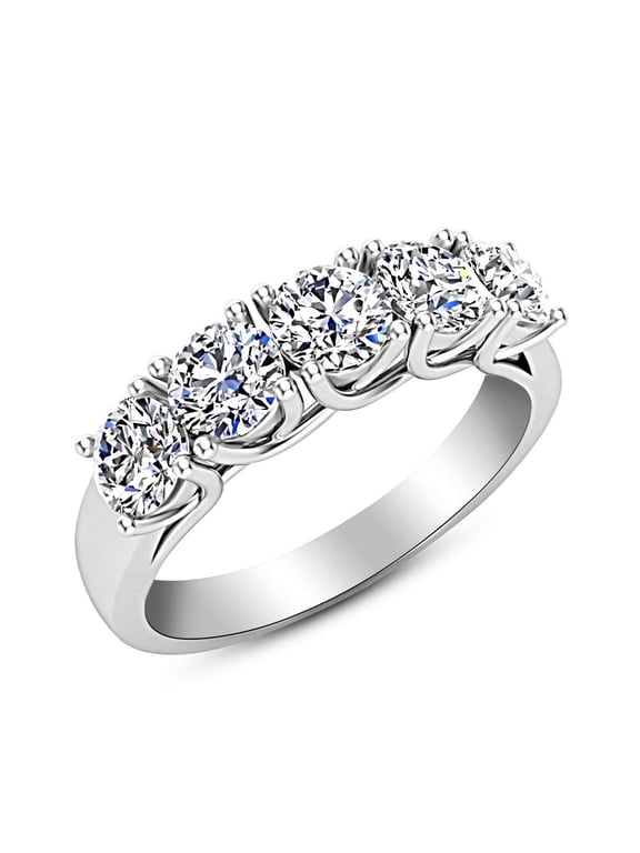 1 Carat (ctw) Round LAB GROWN Diamond Ladies Ladies 5 Five Stone Wedding Anniversary Stackable Ring Band Ultra Premium Collection 14K White Gold Size-5.0