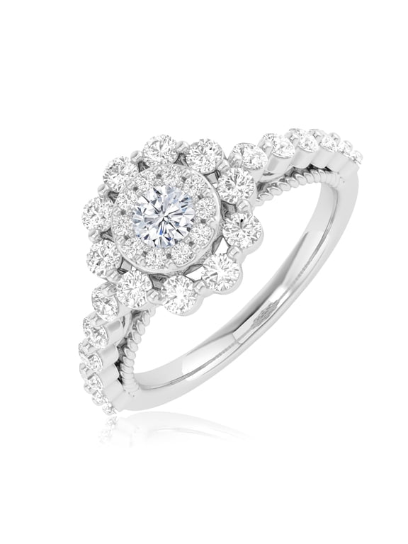 1 Carat t.w. LAB GROWN Round Diamond Halo Ring (E-F Color VS2-SI1 Clarity) 14K Yellow Gold Size-4