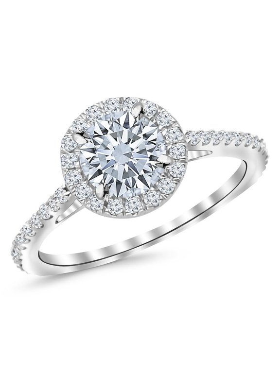 1 Carat t.w. Round Classic Halo Style Pave Set Round Shape Diamond Engagement Ring H-I I1 Clarity Center Stones. Platinum Size-7.0