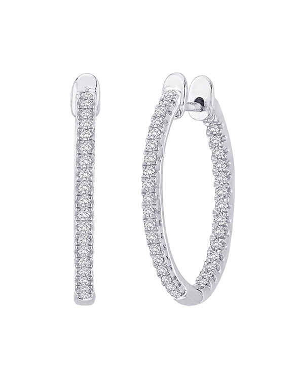 1 to 10 carats Inside Out Diamond Hoop Earrings for Women Premium Collection 14K White Gold Lab Grown Diamond 1 Carat