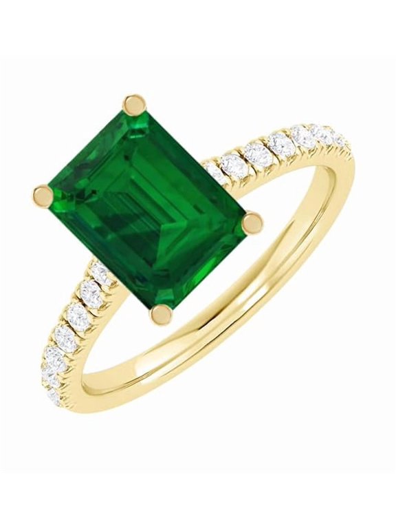 1 to 6 Carat LAB GROWN Gemstone & LAB GROWN Diamond Engagement Ring (AAAA Heirloom Quality) Emerald 1 Carat Size-9.0