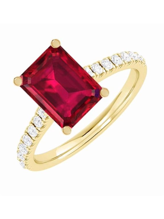 1 to 6 Carat LAB GROWN Gemstone & LAB GROWN Diamond Engagement Ring (AAAA Heirloom Quality) Ruby 5 Carat Size-8.0