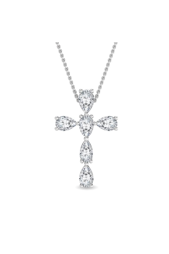1 to 8 Carat (ctw) Pear Cut LAB GROWN Diamond Cross Pendant (Color E-F Clarity VS2-SI1) White Gold 1 Carat 18" Gold Chain