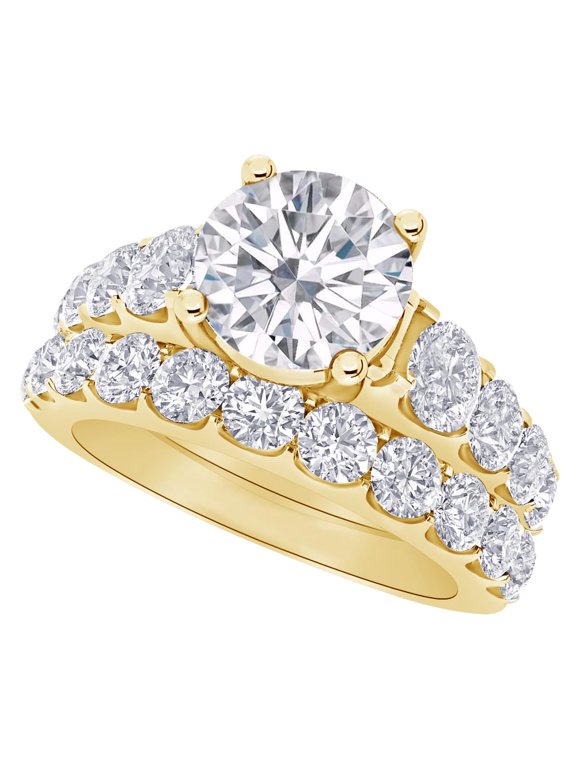 1 to 8 Carat (ctw) Round Cut LAB GROWN Diamond Wedding Bridal Set (Color H-I Clarity VS1-VS2) 14K Yellow Gold 1 Carat Size-4