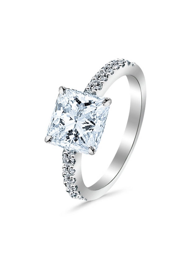 18K White Gold 0.75 to 5 Carat Lab Grown Princess Cut Semi Eternity IGI Diamond Engagement Ring (F-G Color VS1-VS2 Clarity) 0.75 Carat Size-5
