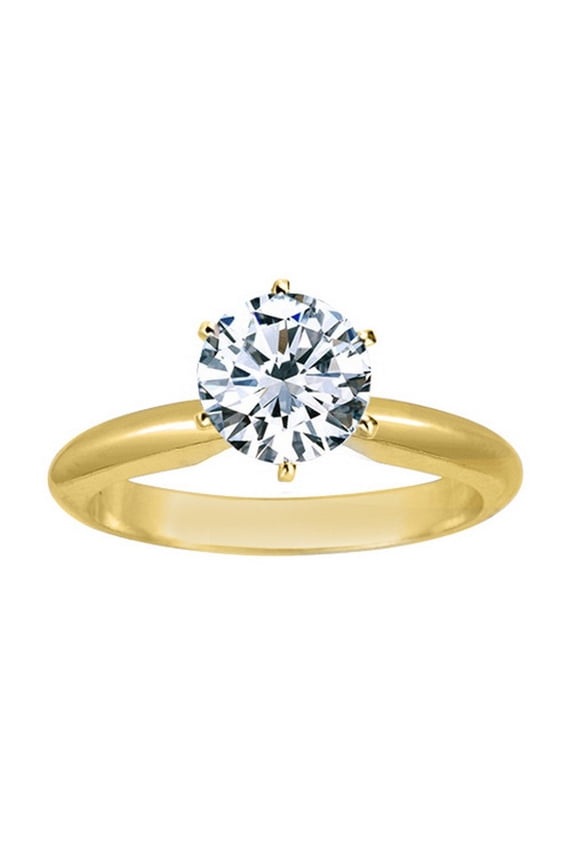 18K Yellow Gold 0.75 to 5 Carat Lab Grown Solitaire Round 6 Prong Cut IGI Certified Diamond Engagement Ring (H-I Color VS2-SI1) 0.75 Carat Size-5