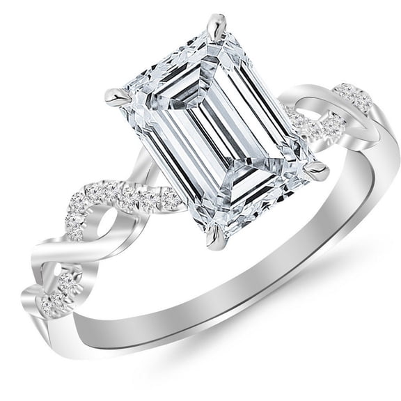 Houston Diamond District 2.13 Carat LAB GROWN DIAMOND Twisting Infinity Gold & Diamond Split Shank Pave Set Engagement Ring (E-F Color VS1-VS2 Clarity 2 Ct Center) White Gold Size: 9 Emerald Shape