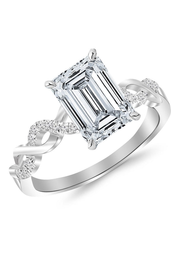 2.13 Carat LAB GROWN DIAMOND Twisting Infinity Gold & Diamond Split Shank Pave Set Engagement Ring (E-F Color VS1-VS2 Clarity 2 Ct Center) Platinum Size: 5 Emerald Shape