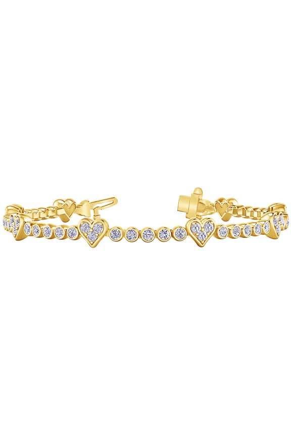 2-20 Carat (ctw) round Cut LAB GROWN Diamond Round Cut Eight Of Hearts Diamond Tennis Bracelet (Color H-I Clarity VS1-VS2) 14K Yellow Gold 3 Carat
