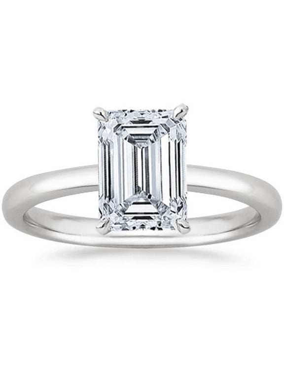 2-3 Carat Moissanite Engagement Wedding Band Ring for Women in 14k White Gold (D-E,VS1,3 CTW) Anniversary Promise Ring Emerald Shape Size: 10