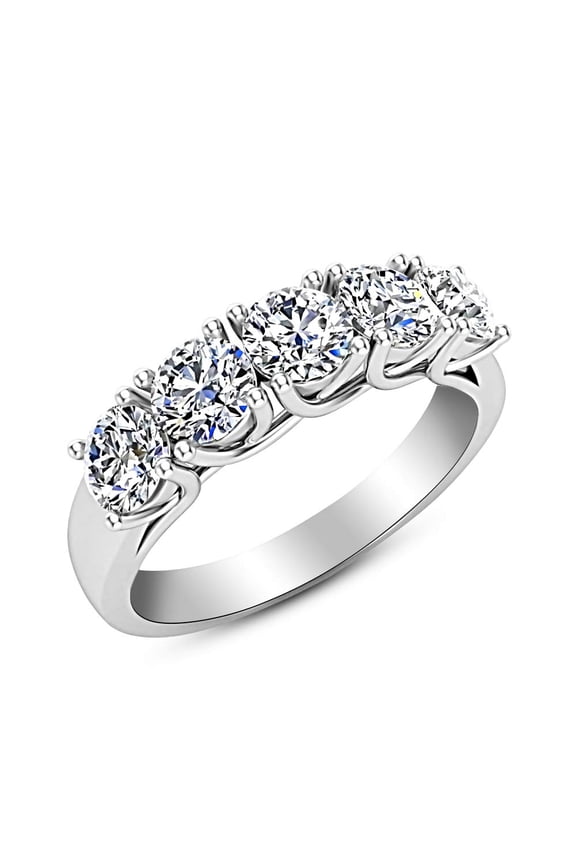 2.5 Carat Round LAB GROWN Diamond Ladies 5 Five Stone Wedding Anniversary Stackable Ring Band Ultra Premium Collection (E-F Color VS2-SI1 Clarity) Platinum Size: 5