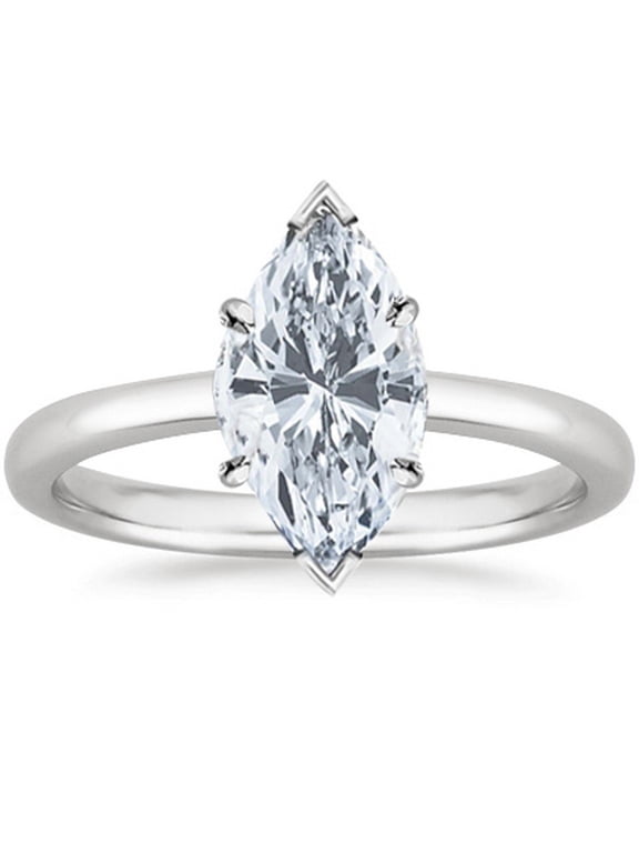 2 Carat GIA Certified 18K White Gold Solitaire Marquise Cut Diamond Engagement Ring (2 Ct G-H Color, I1 Clarity)