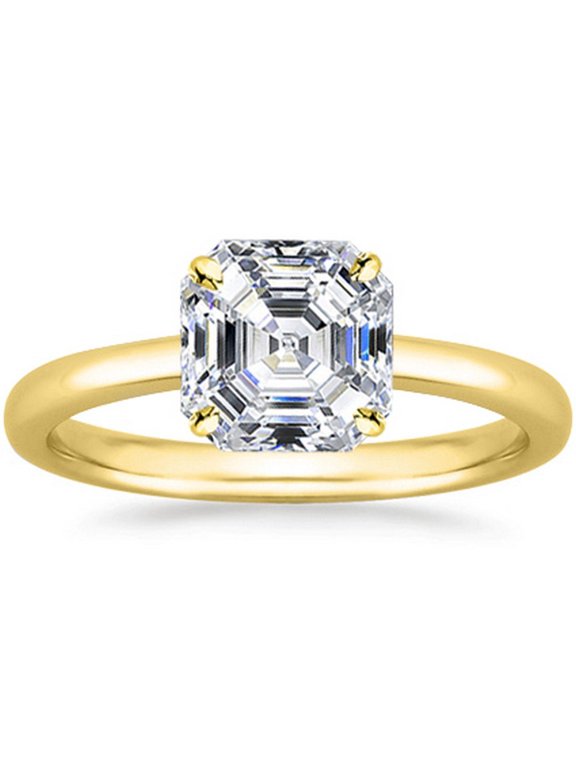 2 Carat Lab Grown Solitaire Asscher Cut IGI CERTIFIED Diamond Engagement Ring (D-E Color VS1-VS2 Clarity) 14K Yellow Gold Size-8.5