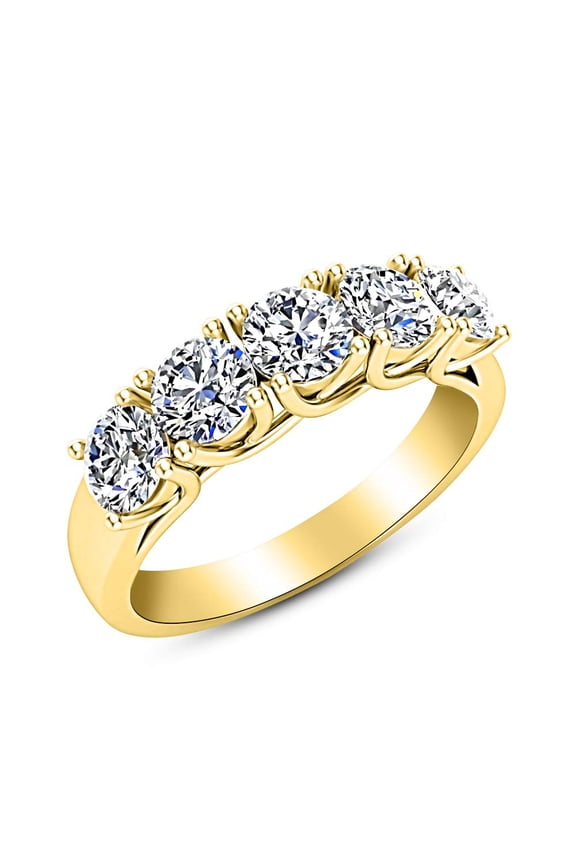 2 Carat Round Diamond Ladies 5 Five Stone Wedding Anniversary Stackable Ring Band Value Collection 14K Yellow Gold Size: 5