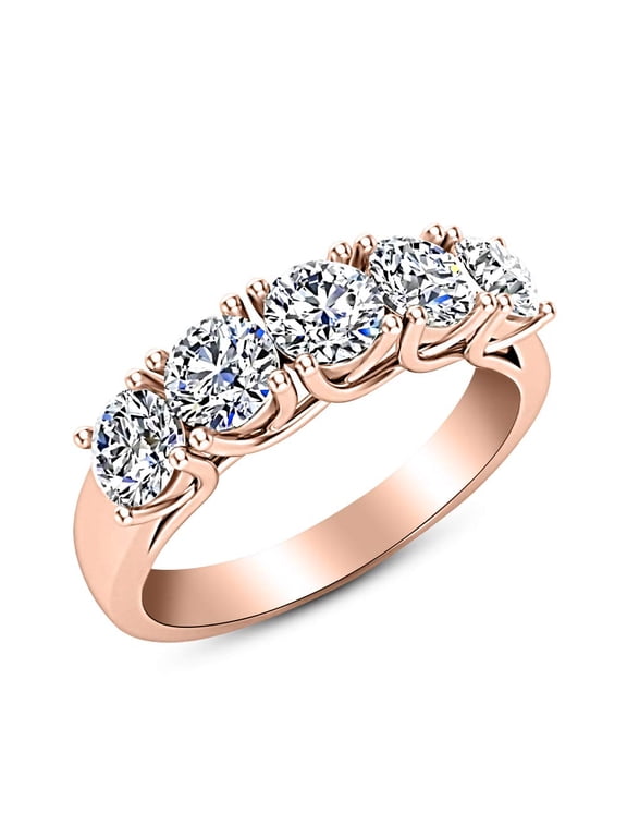 2 Carat (ctw) Round LAB GROWN Diamond Ladies Ladies 5 Five Stone Wedding Anniversary Stackable Ring Band Luxury Collection (D-E Color VS1-VS2 Clarity) 14K Rose Gold Size-5